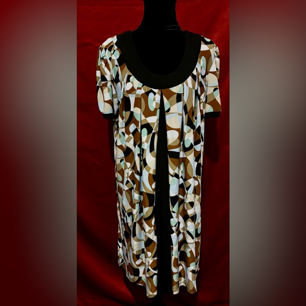Geometric Patterned Brown and Black Women's Dress